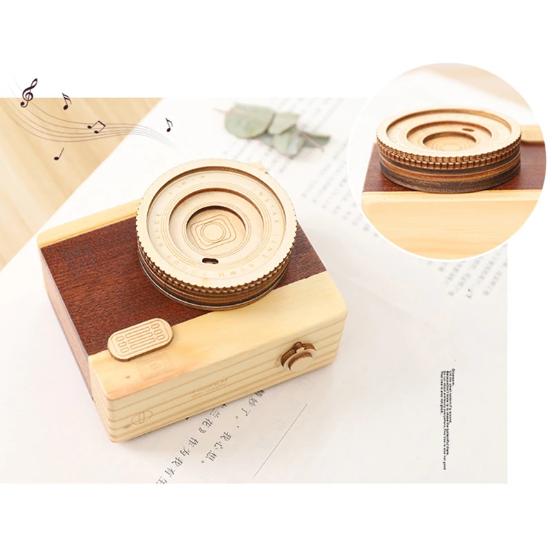 2018 New Music Box Wooden Creative Camera Shape Mini Desktop Decoration Living Room Bedroom Home Decoration Music Box