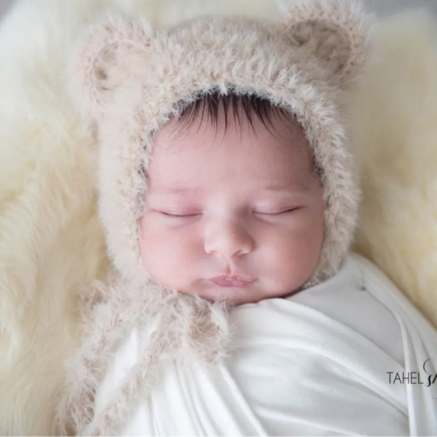 Hot Sale Furry Bear Bonnet  Newborn Hat Knit Newborn Photography Props Various Colors