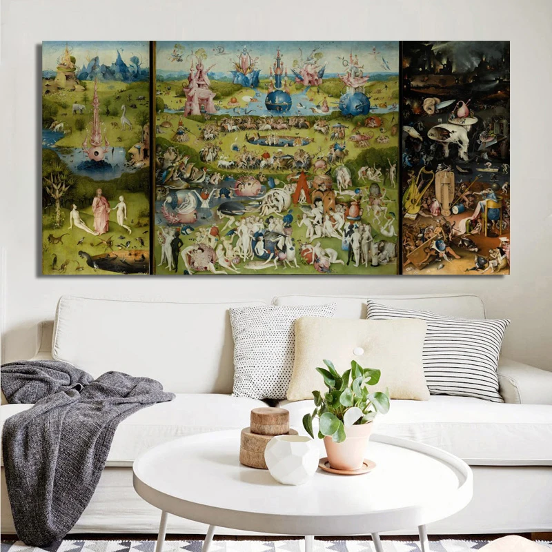 Bosch Hieronymus The Garden of Earthly Delight Poster, Classical Famous Painting Prints Wall Art Canvas Painting