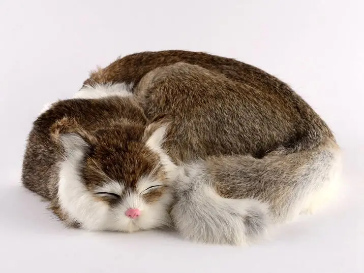 big simulation khaki cat toy polyethylene & furs sleeping cat model about 29x31x10cm c0596