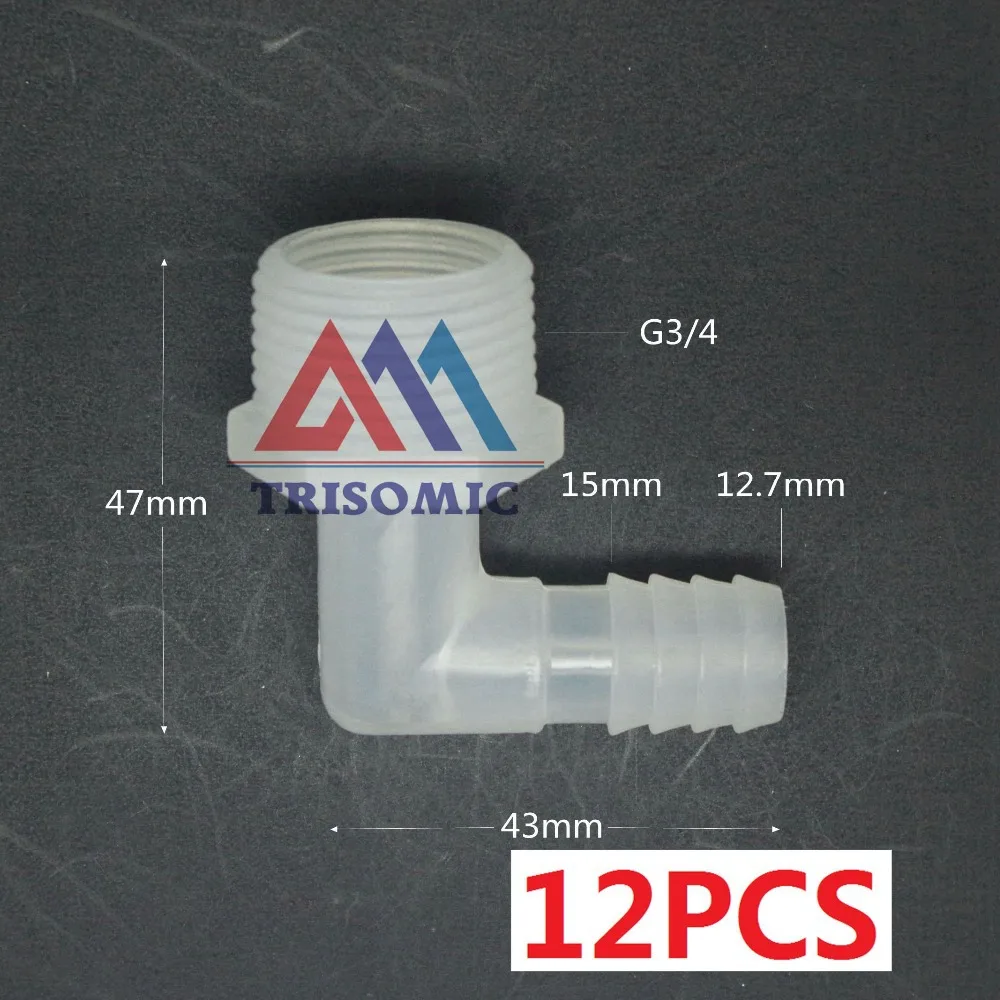 

12 pieces 12.7mm*G3/4 Elbow screw thread Connector Tube Joiner PP Plastic Fitting Tank Airline acid and alkali resistant