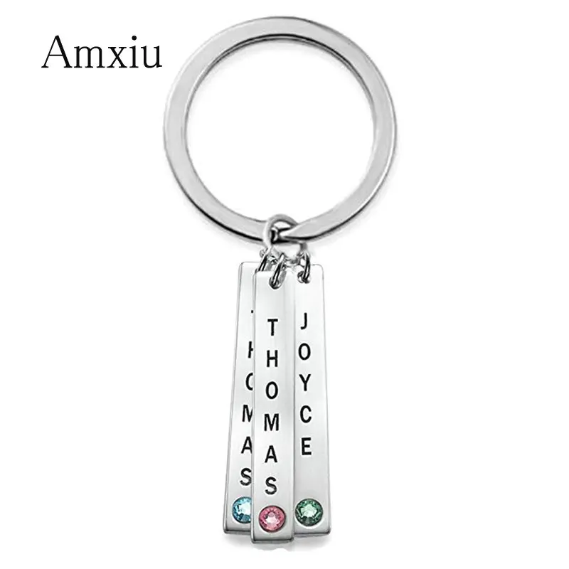 

Amxiu Personalized Name Keychain 925 Sterling Silver Bar Keychains Engrave 1-3 Names Key Chains For Men Women Keys Accessories