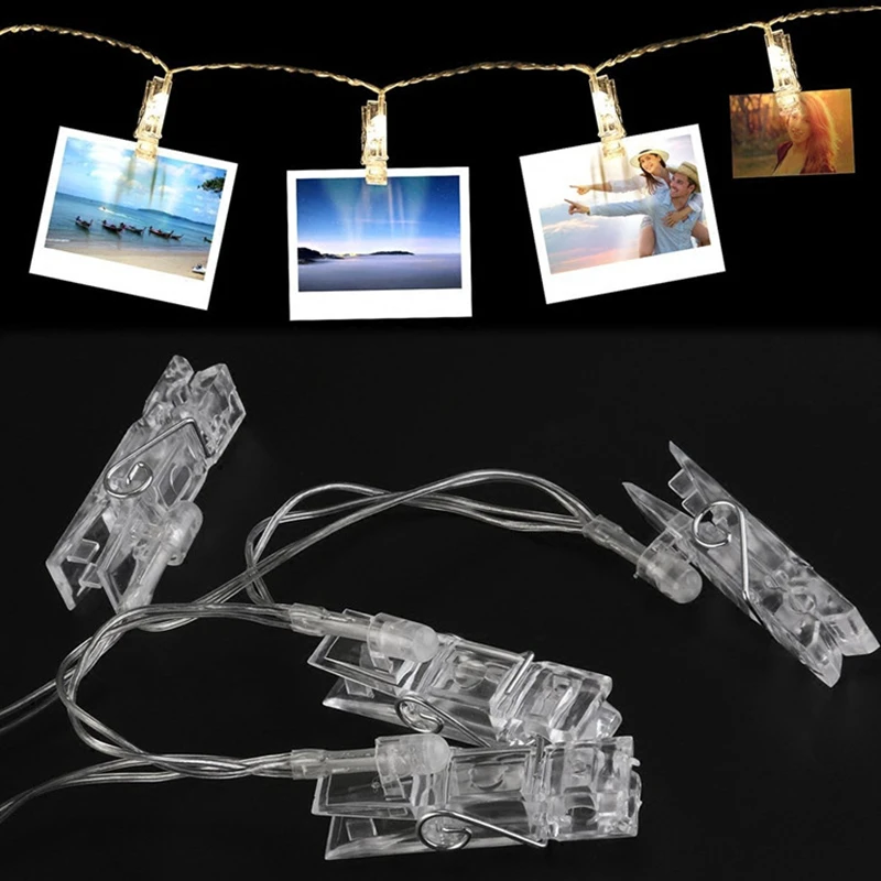 LED Photo Clip String Fairy Lights, a pilhas, decoração para casa, feriado, casamento, namorados, 1m, 10