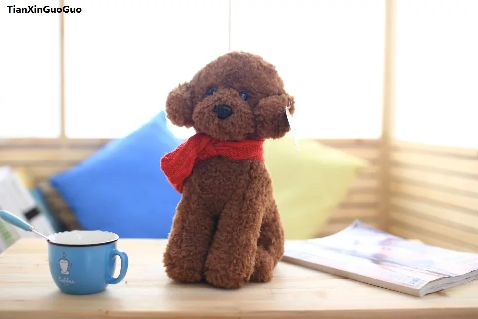 

dark brown ted dog plush toy about 33cm squatting dog with scarf ,pillow toy birthday gift s0962