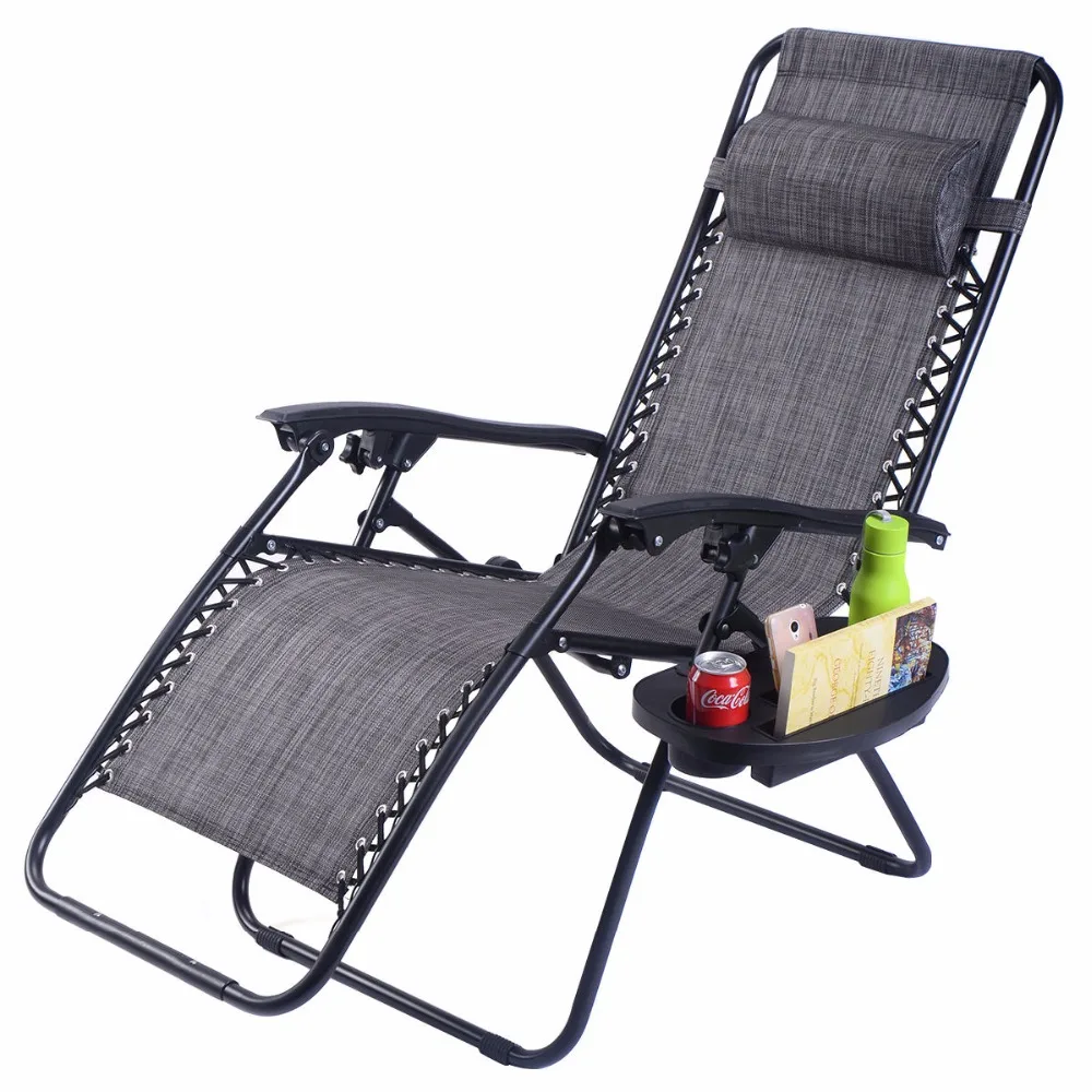 Guplus Folding Zero Gravity Chair Outdoor Picnic Camping Sunbath Beach Chair with Utility Tray Reclining Lounge Chairs