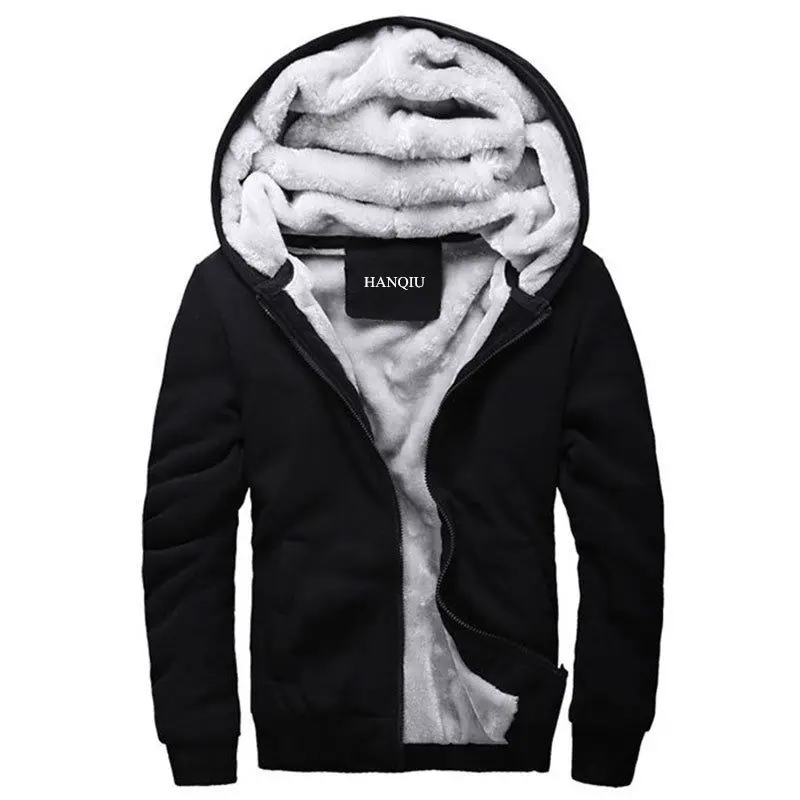 Black Hoodies Men 2024 Winter Jacket Fashion Thick Men\'s Hooded Sweatshirt Male Warm Fur Liner Sportswear Tracksuits Mens Coat