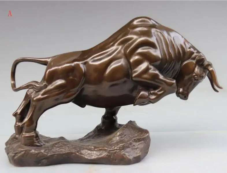 China Feng shui Bronze Copper Wealth Money Cow Cattle Bull Bovine Statue