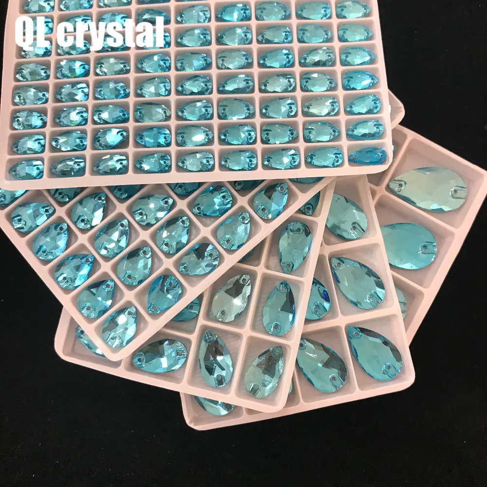 ALL Size QL Crystal 2019 popular Lake blue Drops Sew On Crystals for Craft Sewing On Rhinestone 2 Holes DIY Garment Dress Making