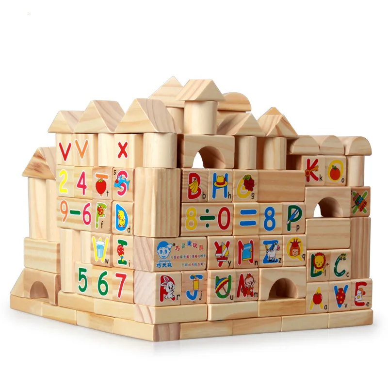 100 Pieces Wooden Building Blocks Children Intelligence Educational Toy Family Game Essentials Kids Birthday Christmas Gifts