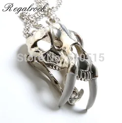 Gothic Smilodon Dinosaur Skull Necklace La Brea Tar Pits Saber Toothed Tiger Cranium Skull Pendant Goth Jewelry