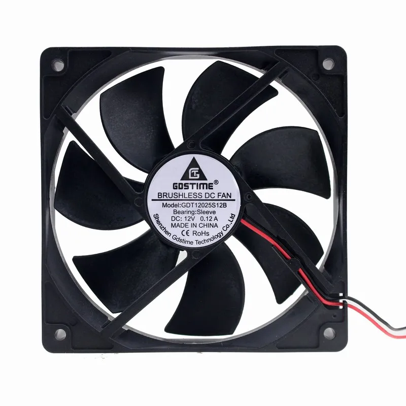 1 pcs Gdstime 4Pin 5 inches 120x120x25mm 12V Mute Plastic Brushless Computer DC Cooling Fan 120mm x 25mm 12025 Two Wires