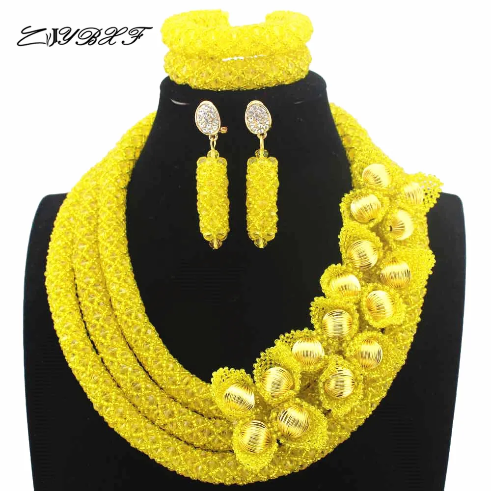 

New Christmas Yellow Flower African Costume Jewelry Sets Nigerian Wedding Beads Bridal Necklaces Earrings Free Shipping L1022