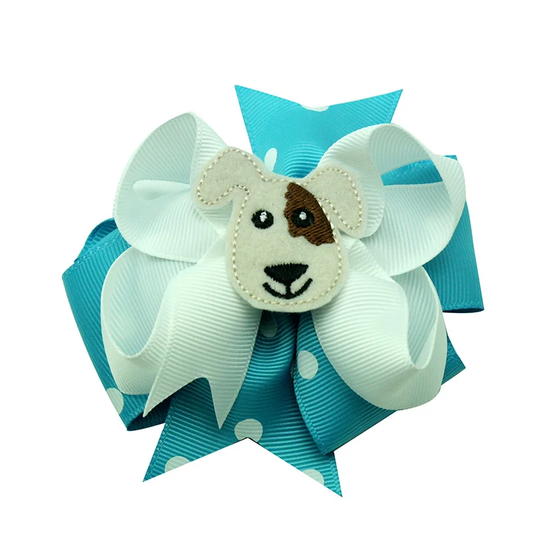 

20Pcs 5 Inch Dot Grosgrain Ribbon Boutique Bows Cartoon Dog Hair Bow With Hairpins Hair Ornaments For Kid