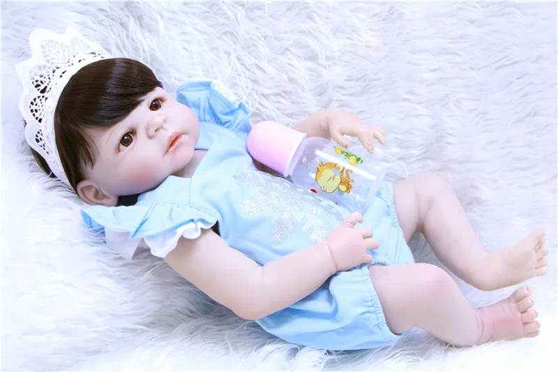 23 Inch Full Body Silicone Newborn Baby Girl  Lifelike Bebe Reborn Finished Doll Waterproof Kids Play House Toys