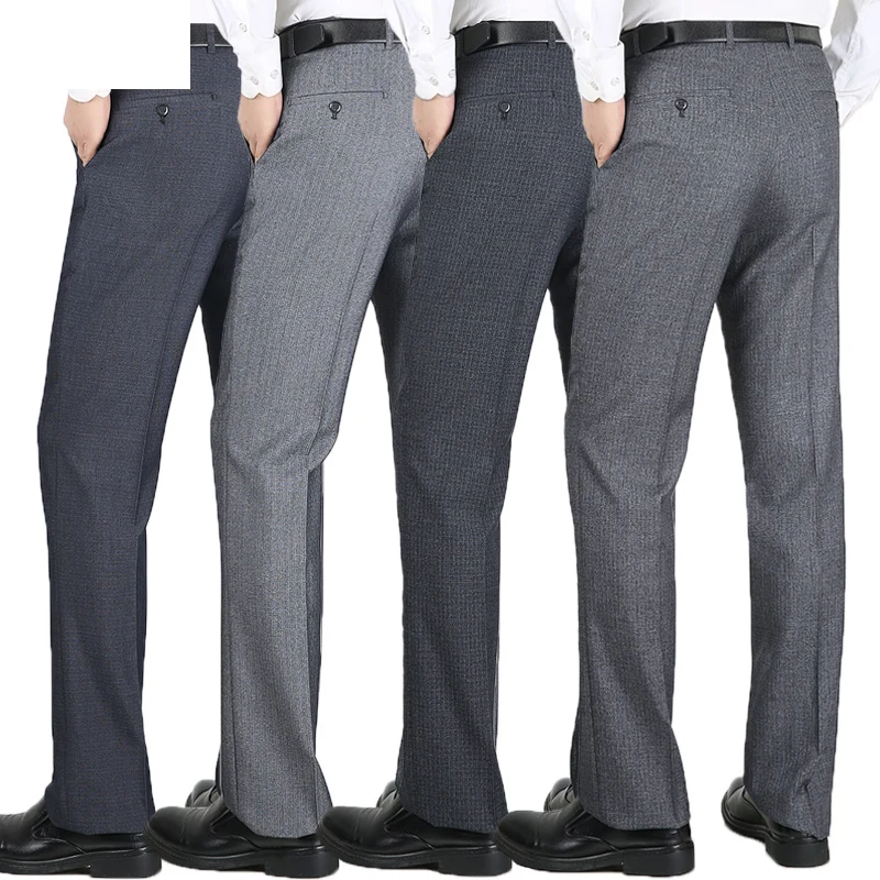 Pantalones de vestir clásicos para Hombre, Pantalones rectos informales de negocios de alta calidad, traje delgado de moda, pantalones sueltos, Verano