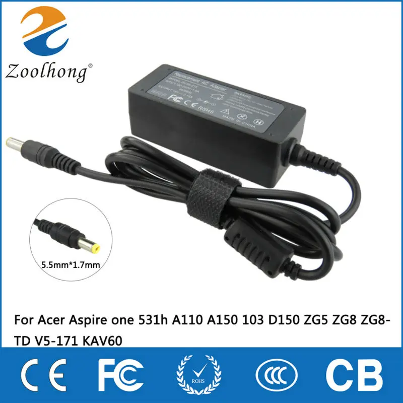 

Zoolhong Factory 19V 2.15A AC Adapter Power Charger for Acer Aspire One 531h A110 A150 103 D150 ZG5 ZG8 ZG8-TD V5-171 KAV60