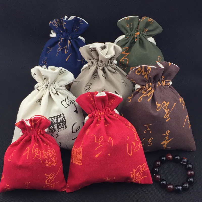 

10pcs Large Chinese Style Jewelry Pouches Gift Packaging Cotton Linen drawstring Bags Wholesale Sachet Lavender Storage