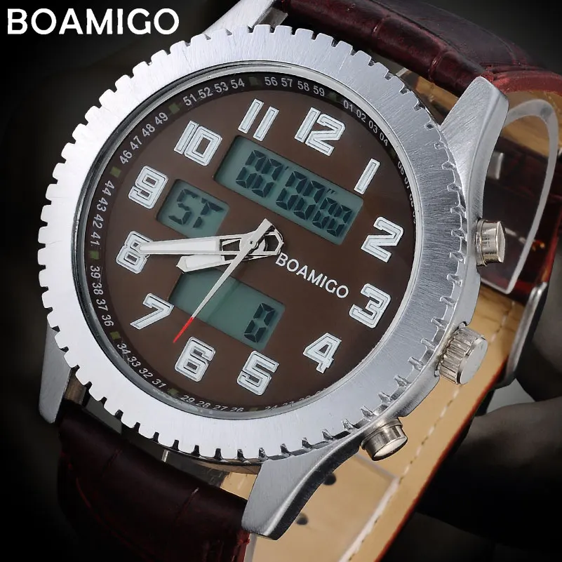 BOAMIGO men sport watches casual military quartz watches brand men\'s leather band wristwatches 30M waterproof relogio masculino