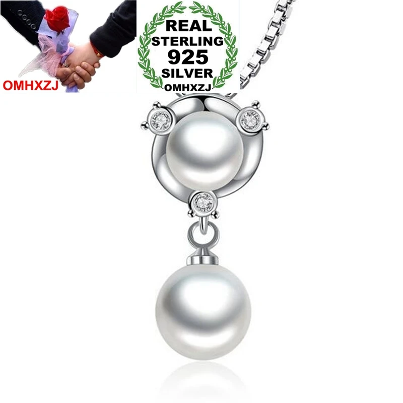 OMHXZJ Wholesale Fashion Elegant OL Woman Gift Double ABS Shell Pearl 925 Sterling Silver Pendant Charms PE106 NO Chain Necklace