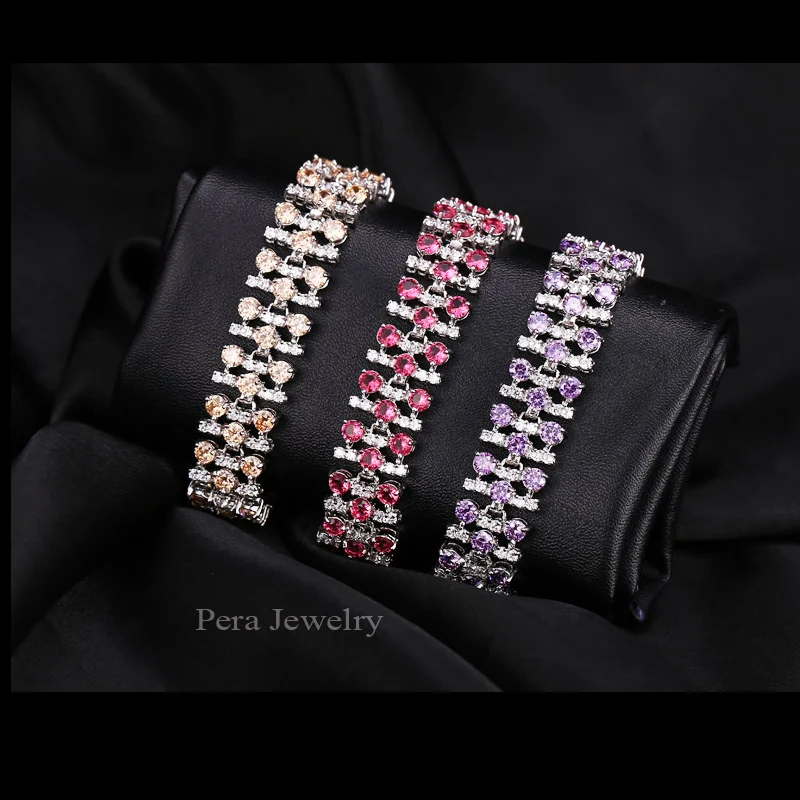 Pera CZ Elegant Royal And White Stone Jewelry White Gold Color Blue Cubic Zirconia Big Bracelets & Bangles For Women B034