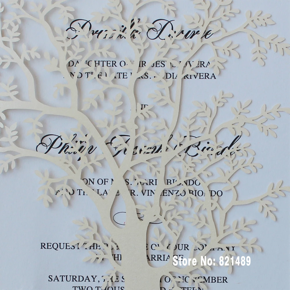 Baby Shower Invitation, Love Tree Ivory White Wedding Invitation - Pack of 50