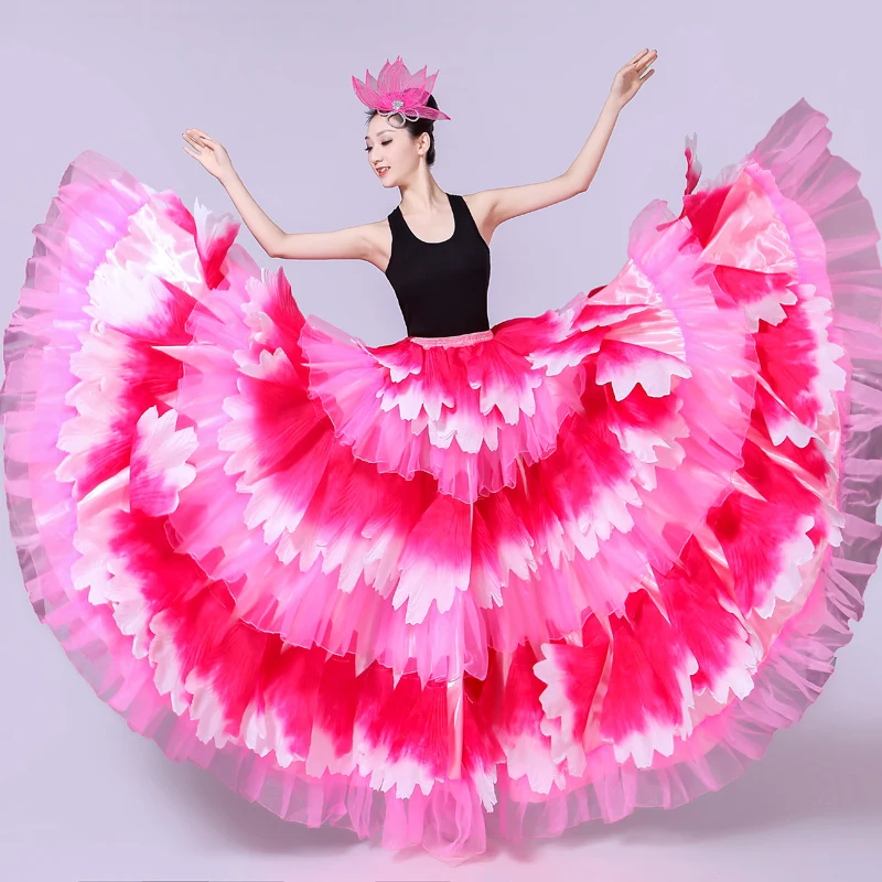 Female Opening Dance Flamenco Bust Skirt Stage Flower Petal Big Swing Skirt Costume Adult Women Performance Costume Suit H582