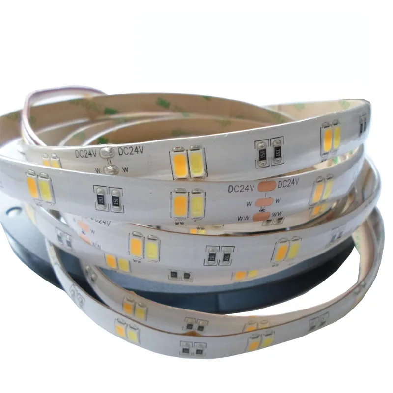 5mX Hot sales DC24V input 60LED/m 5630SMD warm white & cool white CCT adjustable LED flexible strip light