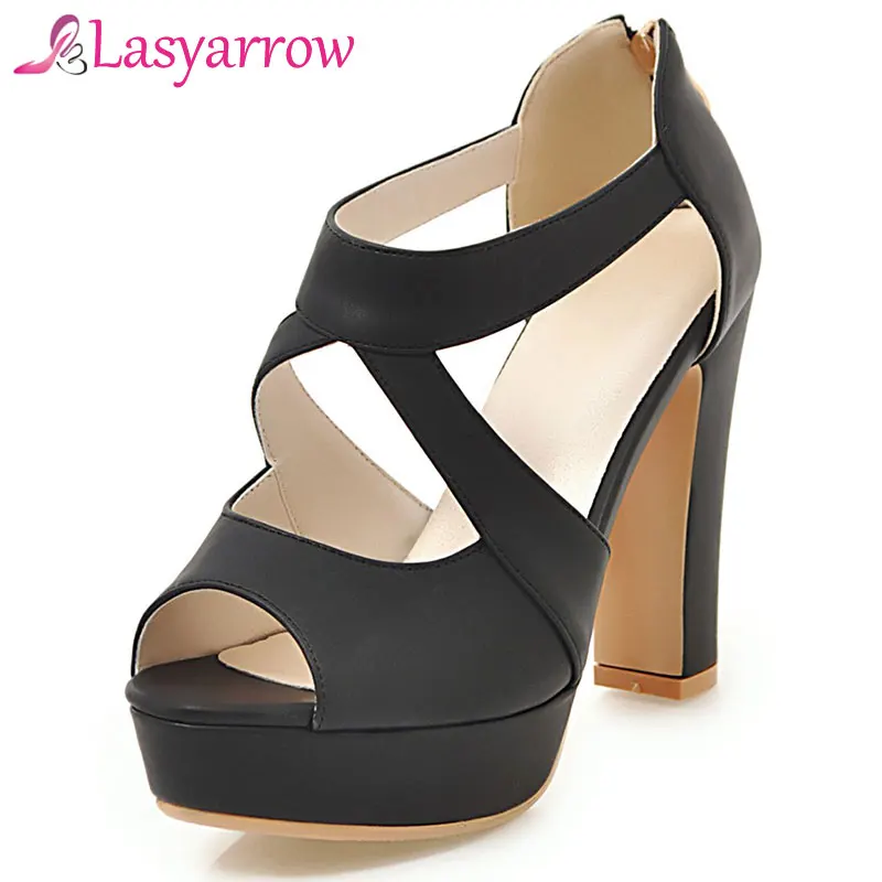 Lasyarrow Brand Shoes Woman Thick High Heels Sandalias Rome Gladiator Shoes Woman Peep Toe Summer Sandals Shoes Ladies RM469