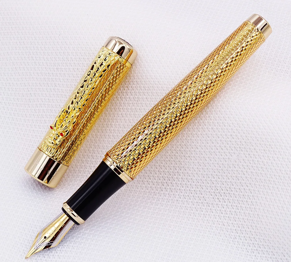 Jinhao 1200 Vintage หรูหรา Fountain ปากกาที่สวยงาม Ripple พร้อมคลิปมังกร,Noble Golden โลหะแกะสลักหมึกปากกา Collection