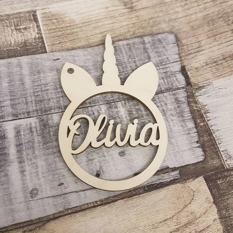 Custom Made Wooden Unicorn Name Tages for Baby Freya, Personalized Lasercut Wood Name for Boutique Gift Baby favors