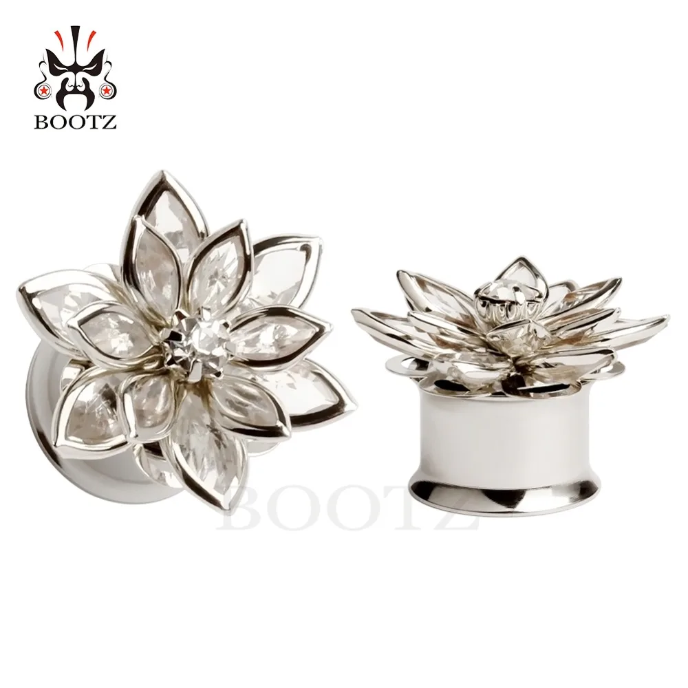 new arrival fashion flower ear plugs stainless steel ear tunnels piercing gauges metal body jewelry pair selling