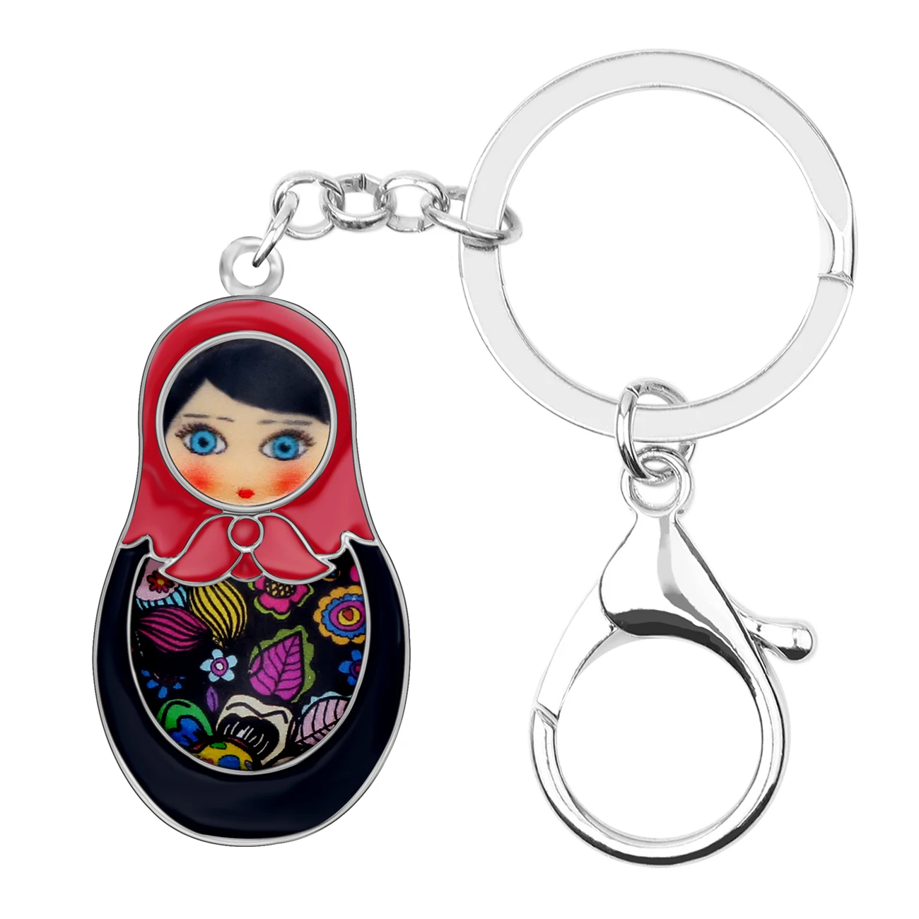 WEVENI Enamel Alloy Matryoshka Russian Dolls Key Chain Keychain Ring Cartoon Souvenir Gift Jewelry For Women Girl Bag Car Charms