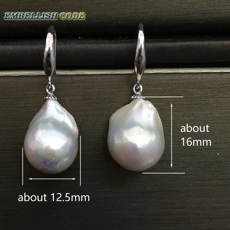 special baroque pearl earrings simple classic stely hook dangle fire ball shape white color natural pearls 925 Sterling silver