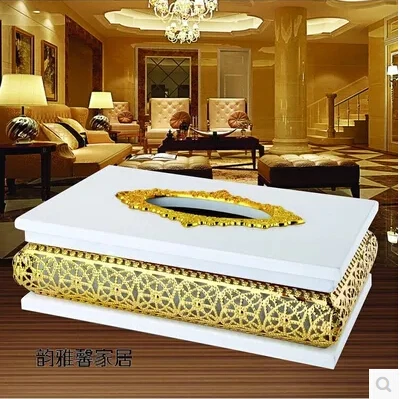 

Luxurious gold/ silver metal tissue box napkin holder hollow arond the bady wooden tissue box for home decoration ZJH005