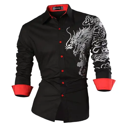 Sportrendy Vestido camisero para hombre Casual Manga larga Moda Dragón Elegante JZS041