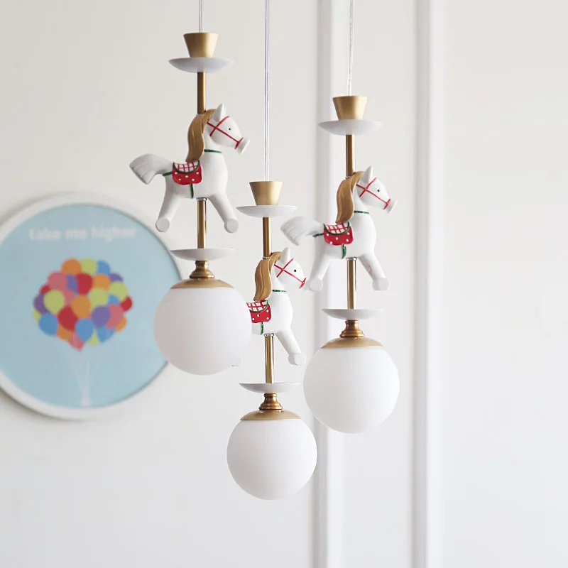 Modern wood Horse Kids Room Led hanging light bedside lamp Boys And Girls Dining Room ceiling children\'s lamp Lighting