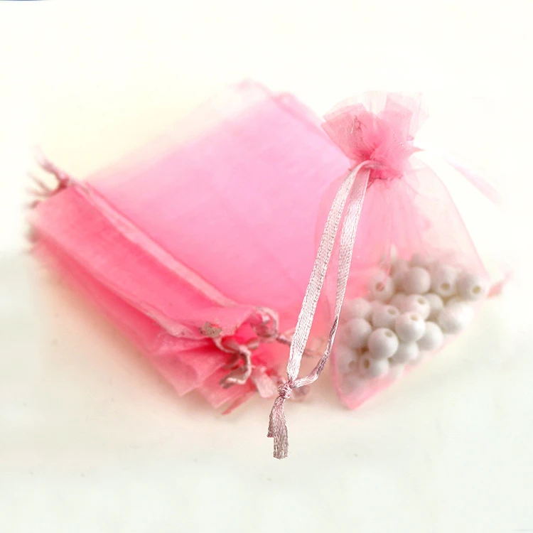 7*9cm 100pcs Pink Small Gift Bags For Jewelry/wedding/christmas/birthday/bracelets Yarn Bag With Handles Packaging Organza Bags