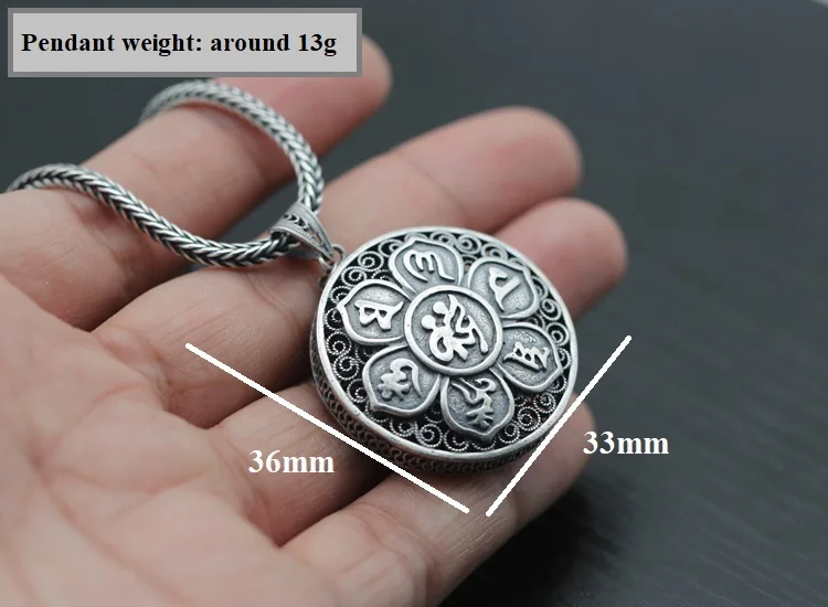 NEW 100% 925 Silver Tibetan Six Words Proverb Necklace Pure Silver Buddhist OM Mantra Pendant Necklace Tibetan Pendant Necklace