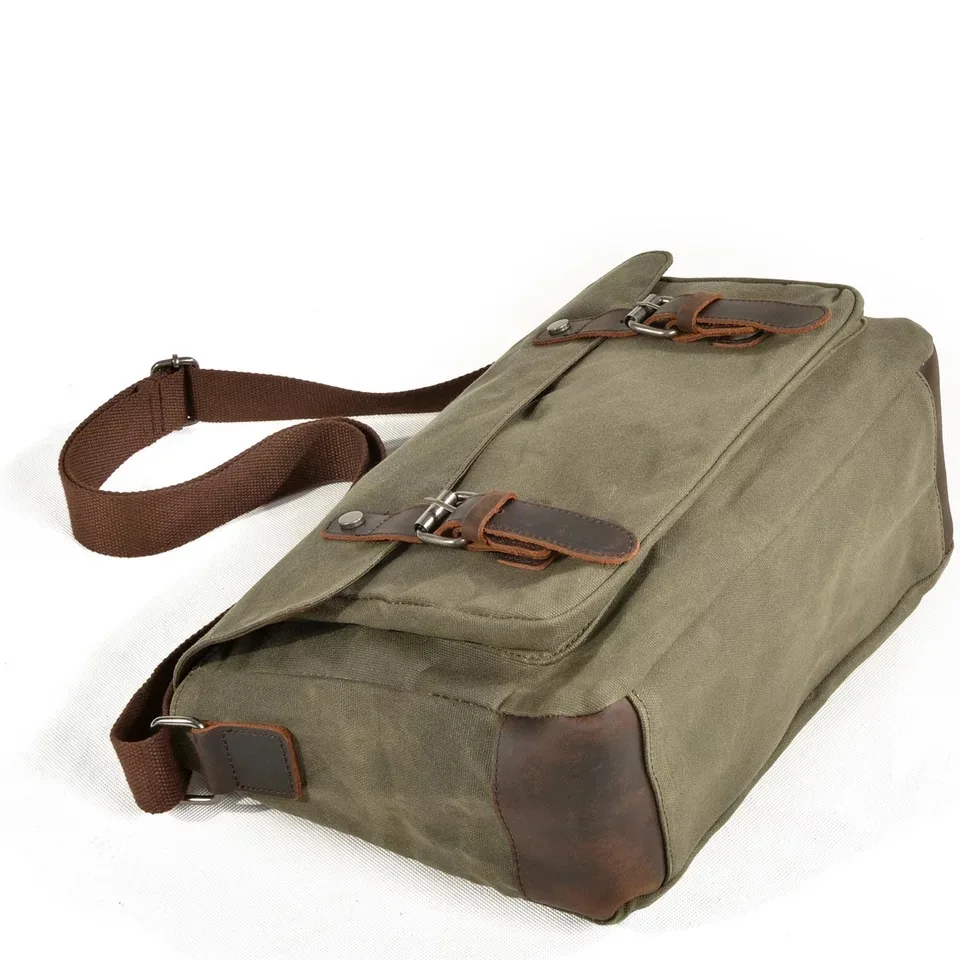 Imagem -04 - Militar do Vintage Lona Couro Crossbody Bolsa de Ombro Bolsas de Viagem à Prova Impermeável Água Mochila 2023 Novo Casual Masculino Bolsas do Mensageiro