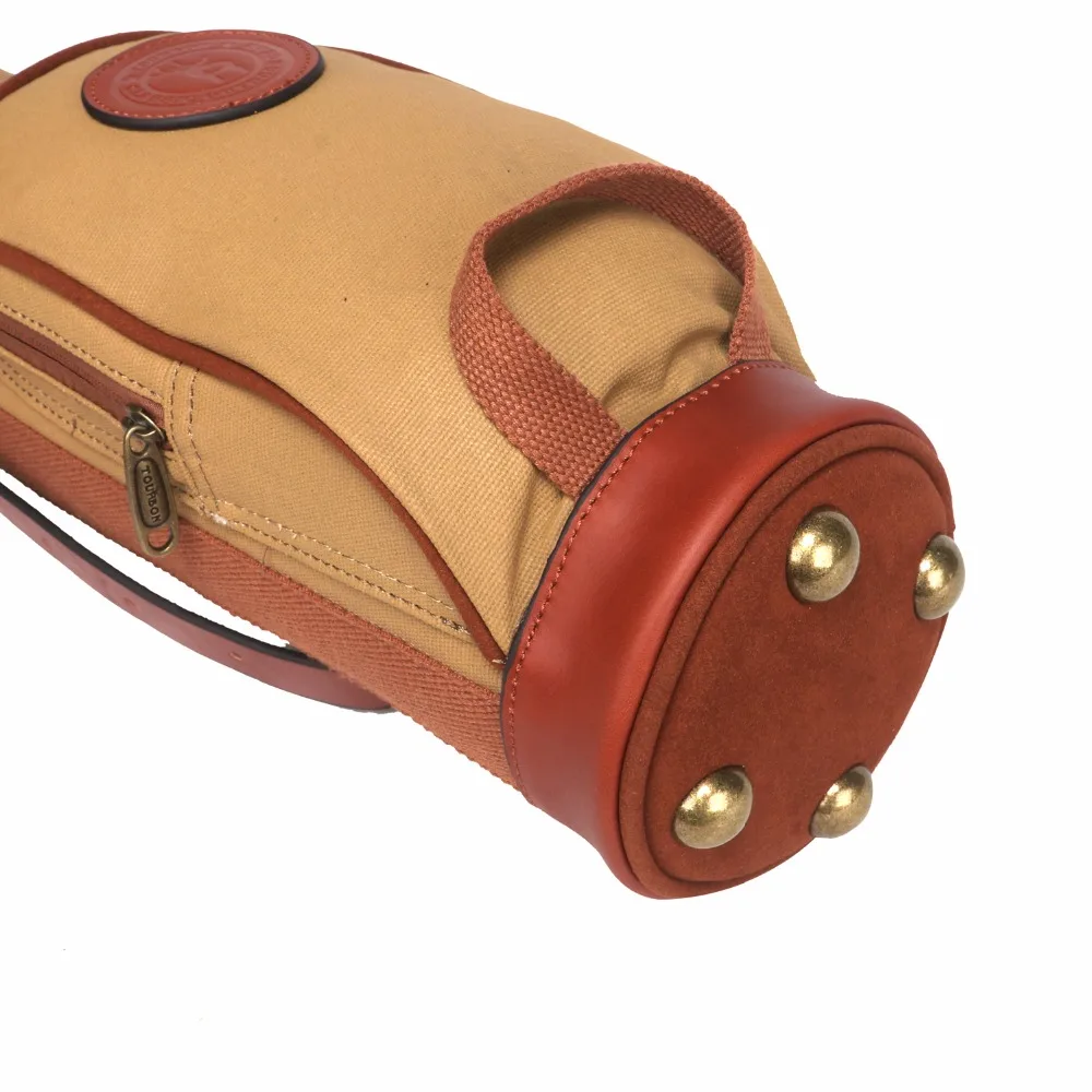 Tourbon Vintage Golf Club Bag Carrier Pencil Style Canvas & Leather Khaki Sunday Bag Wax Waterproof Fleece Padded Cover 84CM