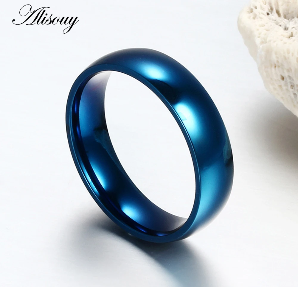 High-grade Simple unisex ring for men women  color Blue Steel three color titanium steel ring Prevent allergy ring Size4-14