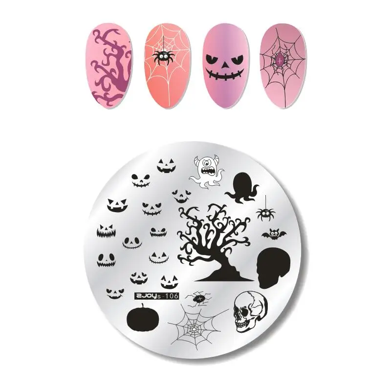 Round Halloween Nail Art Stamp Stamping Plates Template Flowers Animal Image Polish Transfer DIY Tools For Nail Art