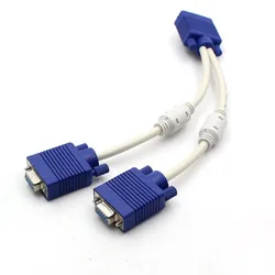 RGB VGA SVGA Male to 2 VGA two HDB15 Female Splitter Adapter extension Cable w/ core VGA splitter adaptor connector converter