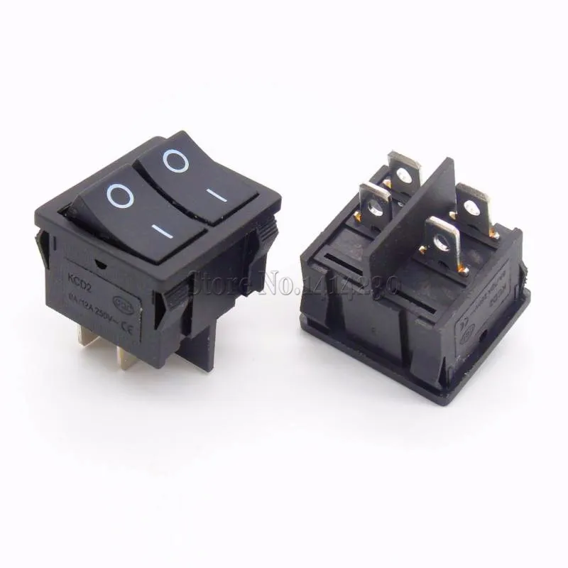 10Pcs KCD2 21x24mm 21*24mm Black Rocker Switches Two-Way Switch 4 Pin 2 Position 6A/12A 250VAC ON-OFF