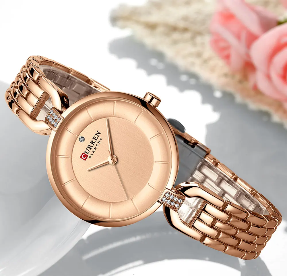 Curren Vrouwen Quartz Horloges Vrouwelijke Mode Luxe Rose Gold Horloge Dames Eenvoudige Rvs Mesh Riem Horloges