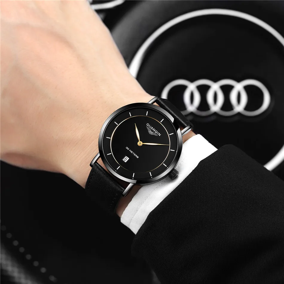 relogio masculino Genuine GUANQIN Fashion Mens Watches Top Brand Luxury Ultra Thin Quartz Watch Men Casual Leather Wristwatch