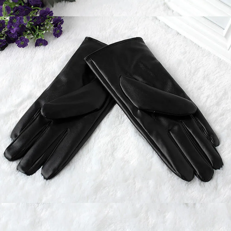 High Quality Leather Female Fashion Winter Plus Coral Velvet Warm Black Glove Women Driving Touch Phone Screen Glove Mittens B76