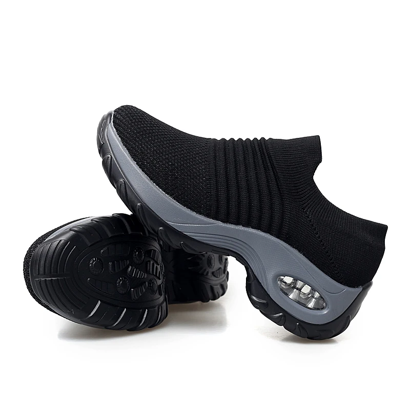 2024 Spring Women Sneakers Shoes Flat Slip on Platform Sneakers for Women Black Breathable Mesh Sock Sneakers Shoes