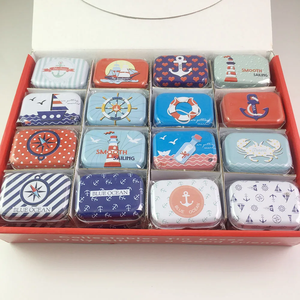 96 pcs/lot Personalized Blue Ocean Tin Box Rectangle Shape Gift Box Metal Storage Case Iron Jewelry Case Candy  Box