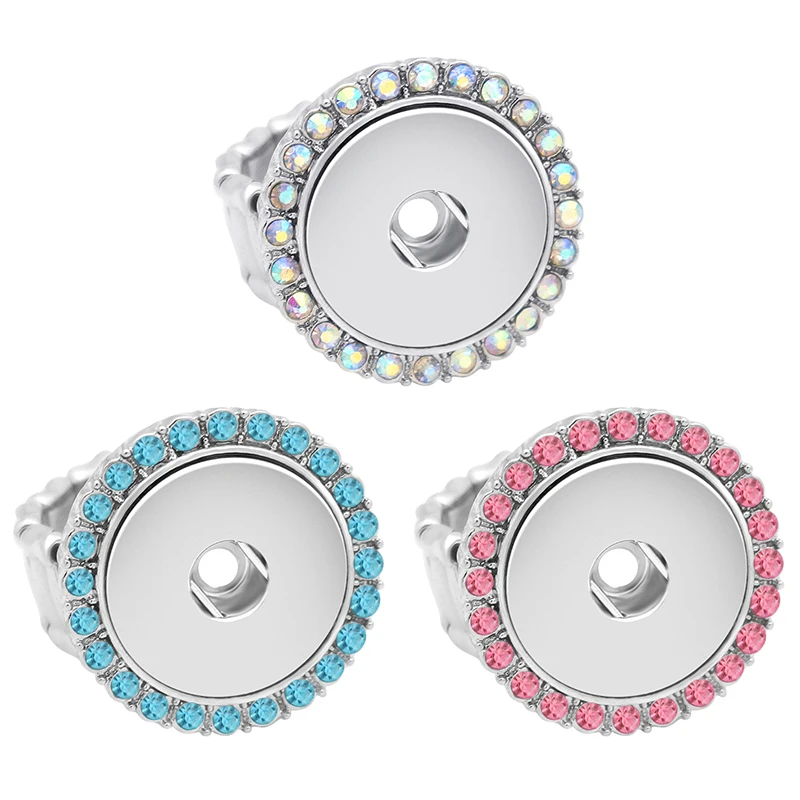 New Rhinestone colorful Ring Round snap rings Flexible fit 18MM snap buttons DIY fittings wholesale JZ0035